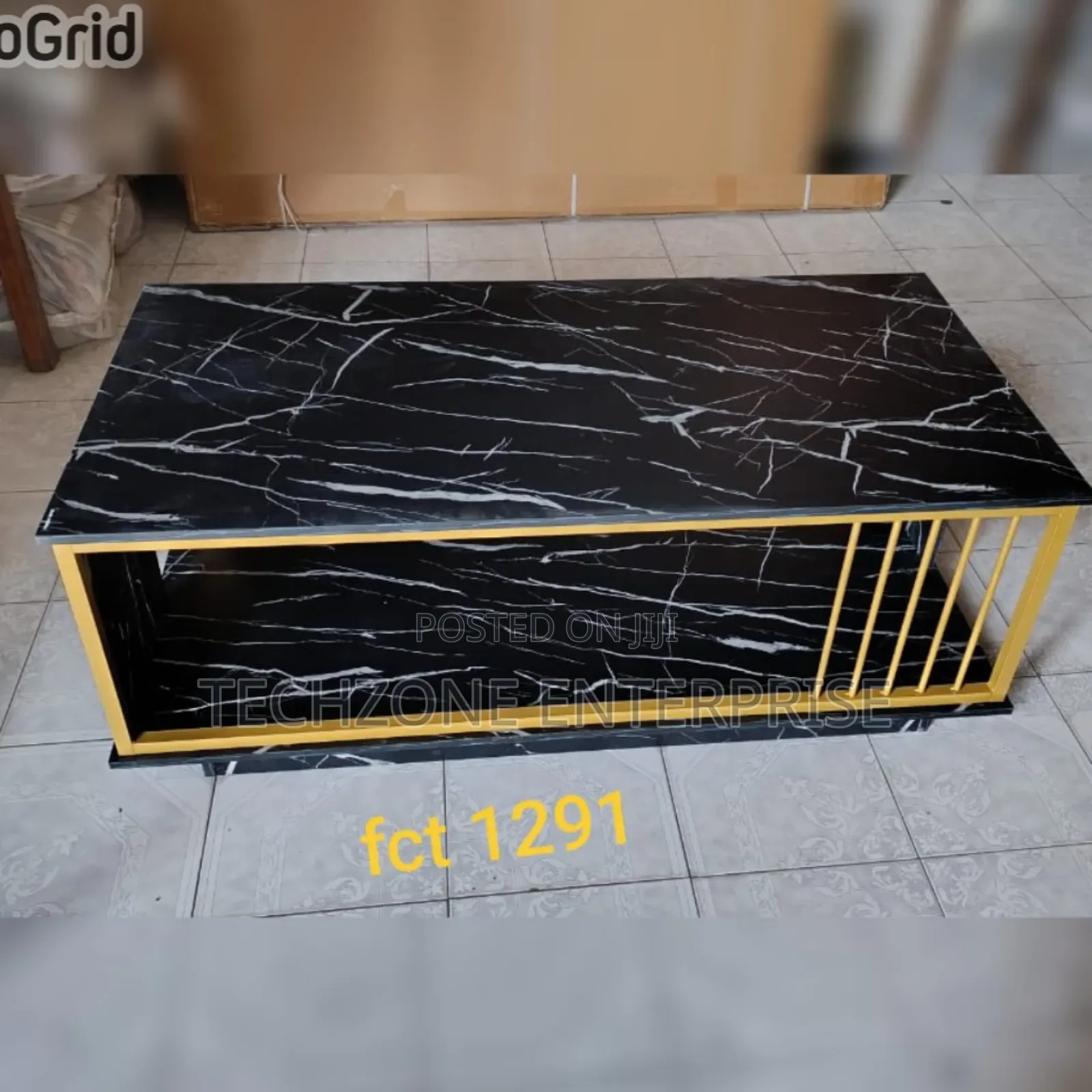 Executive (Fct-1291) Black Marble Coffee Table With Gold Legs 