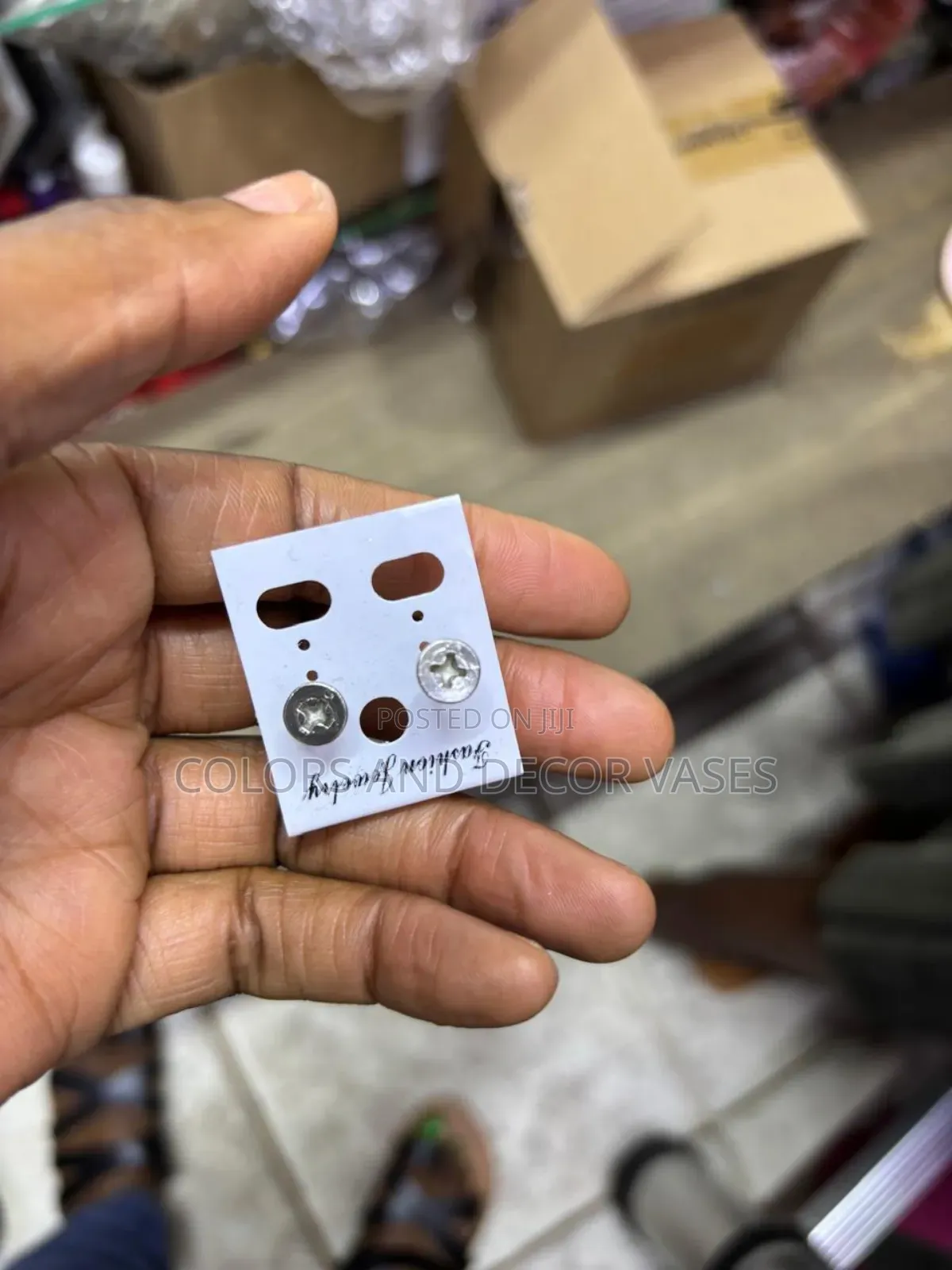Men Earings Silver and Black