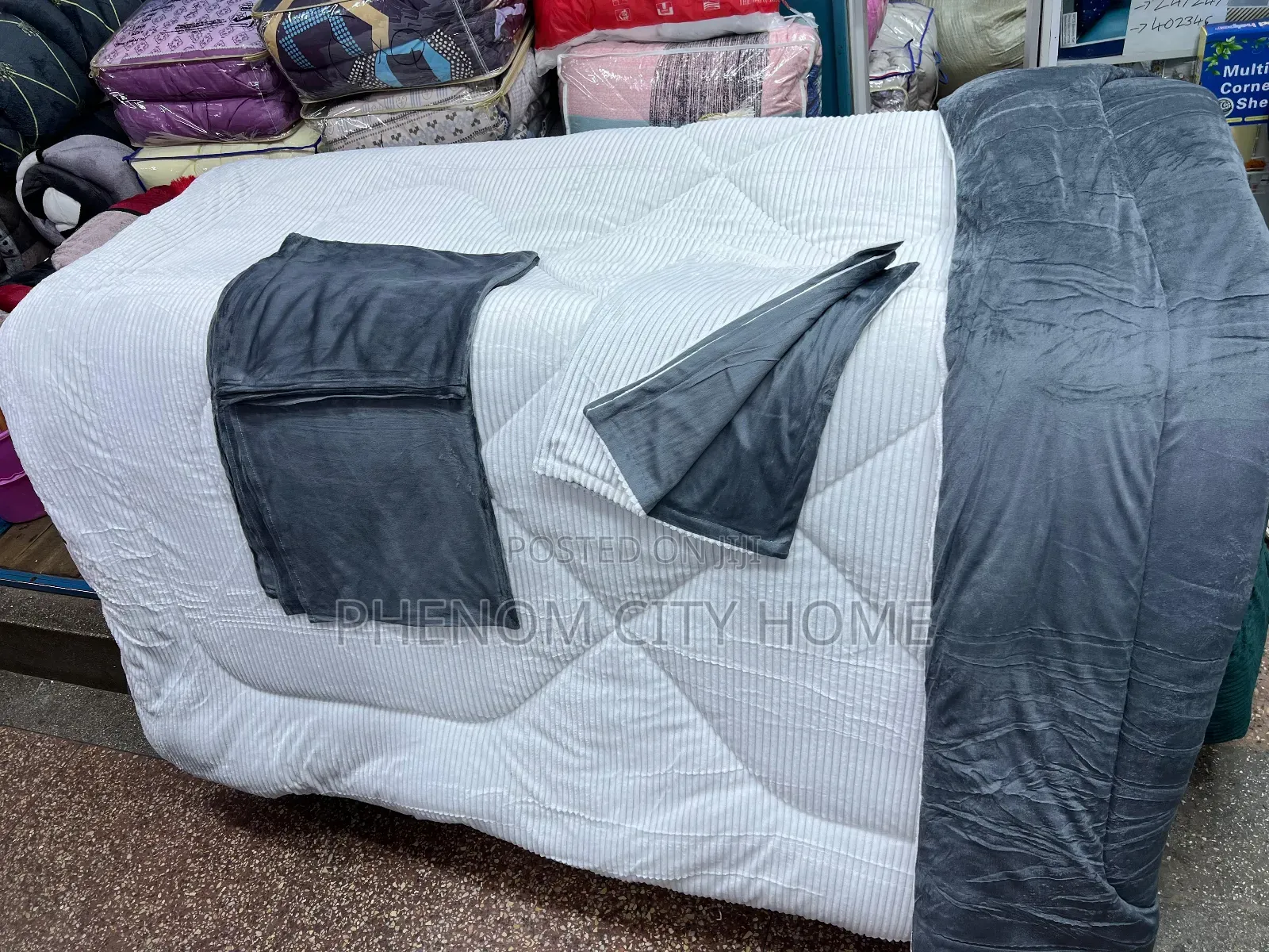 Grey and White Velvet Duvet Set
