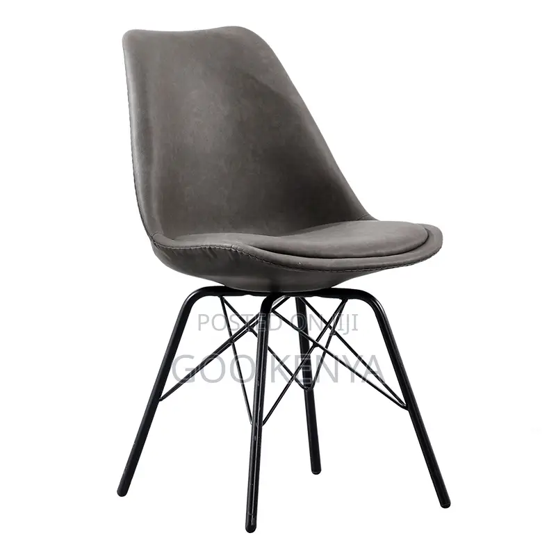 Dining Chair; Leather Padded Blue Plastic Chair With Wooden Legs