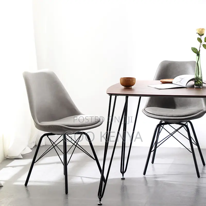 Dining Chair; Leather Padded Blue Plastic Chair With Wooden Legs