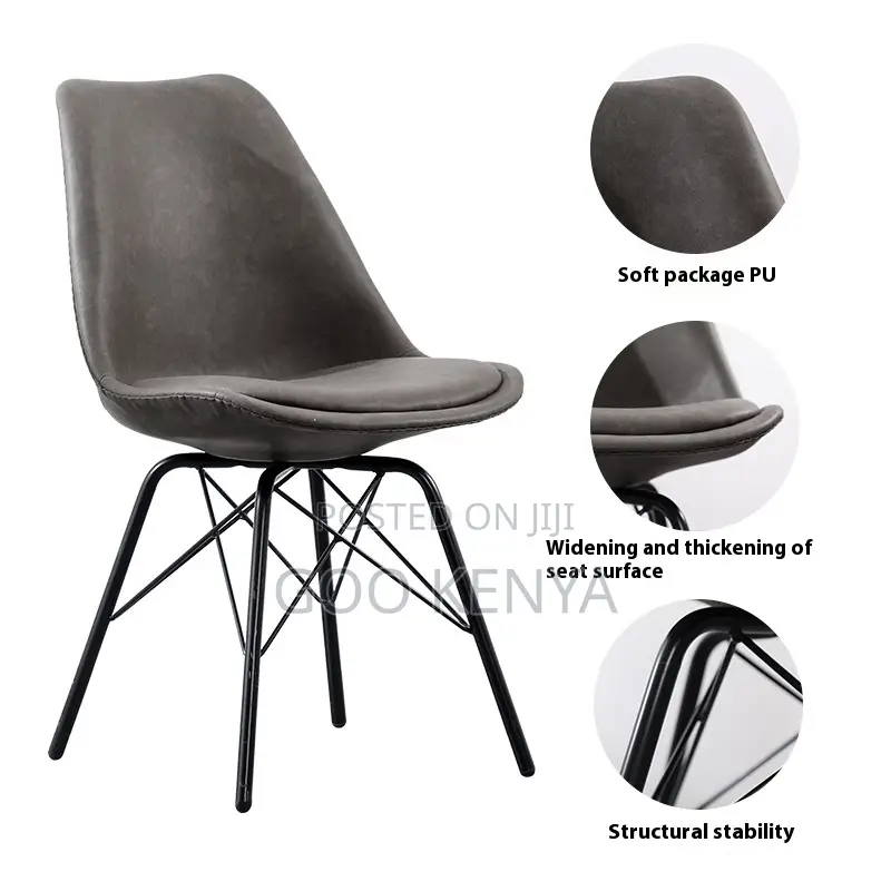 Dining Chair; Leather Padded Blue Plastic Chair With Wooden Legs