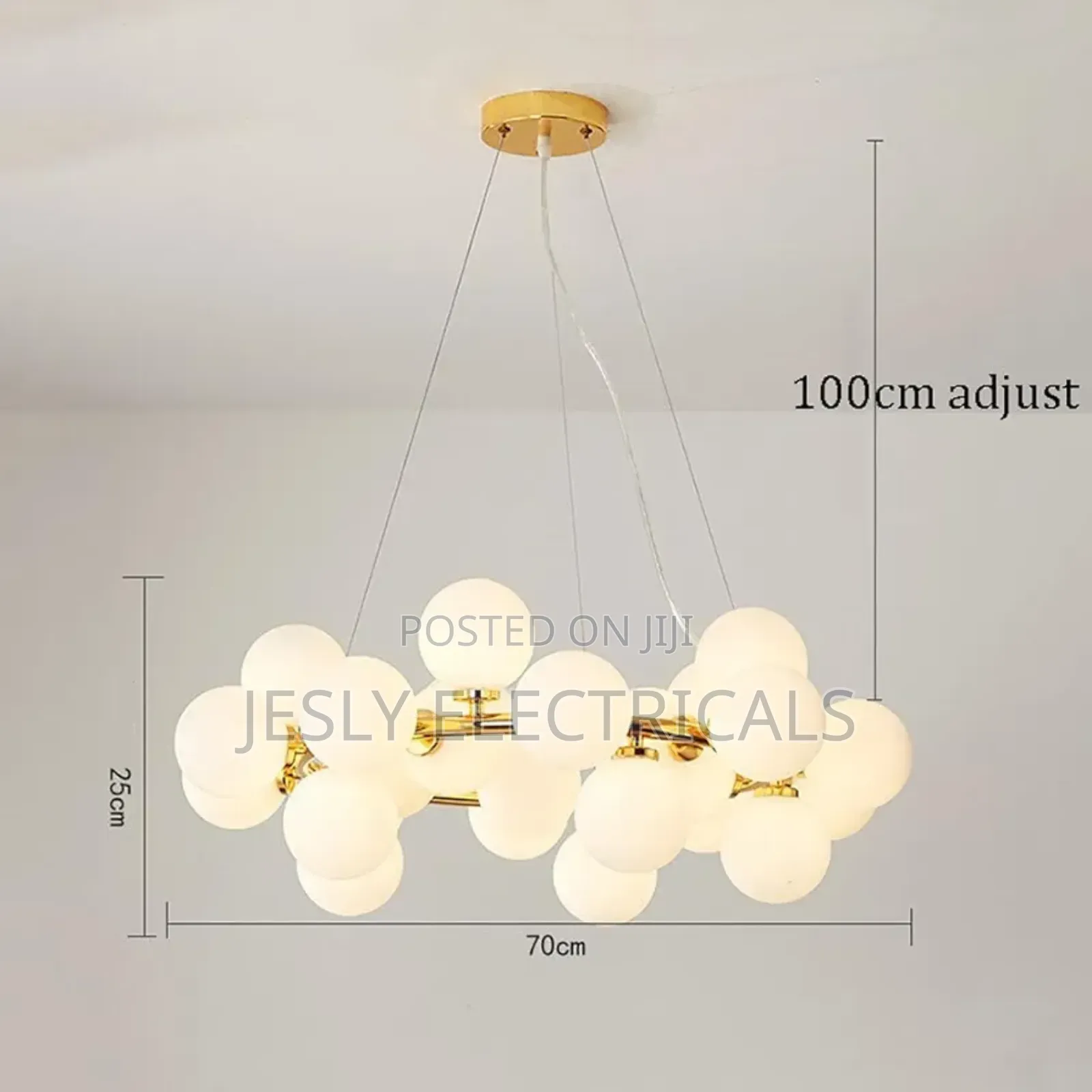 Modern Chandelier With Multiple Spherical, Glowing Bulbs
