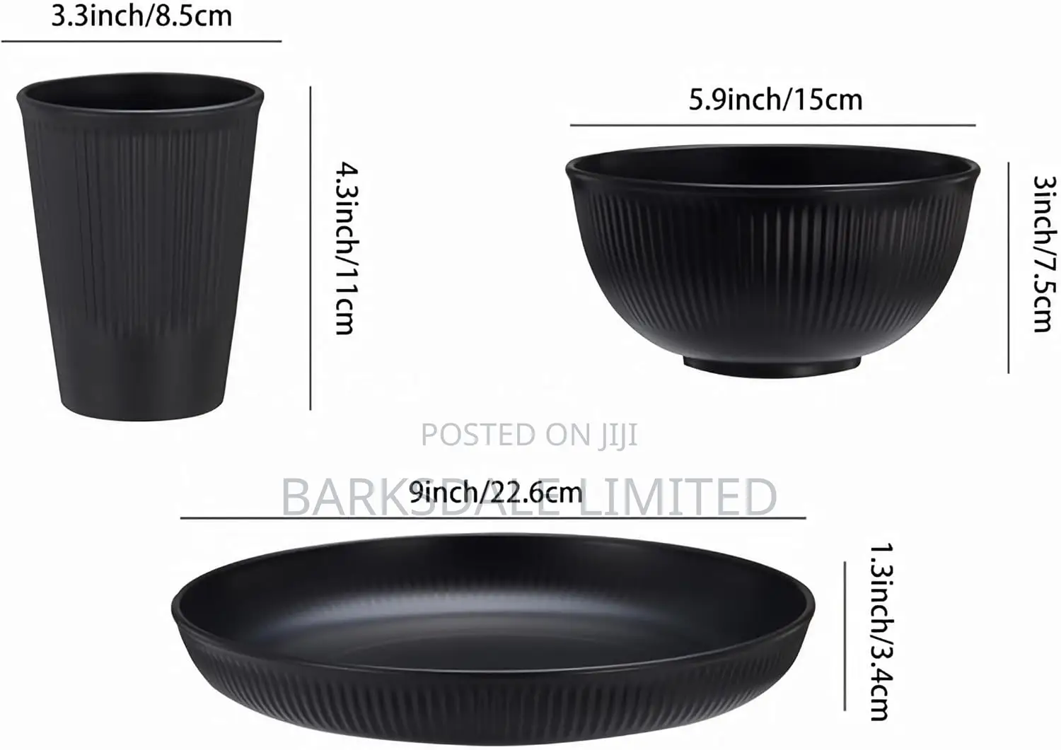 18pcs Dishes Set Dinnerware Cups Black Plates Bowls Glass Whitedishes