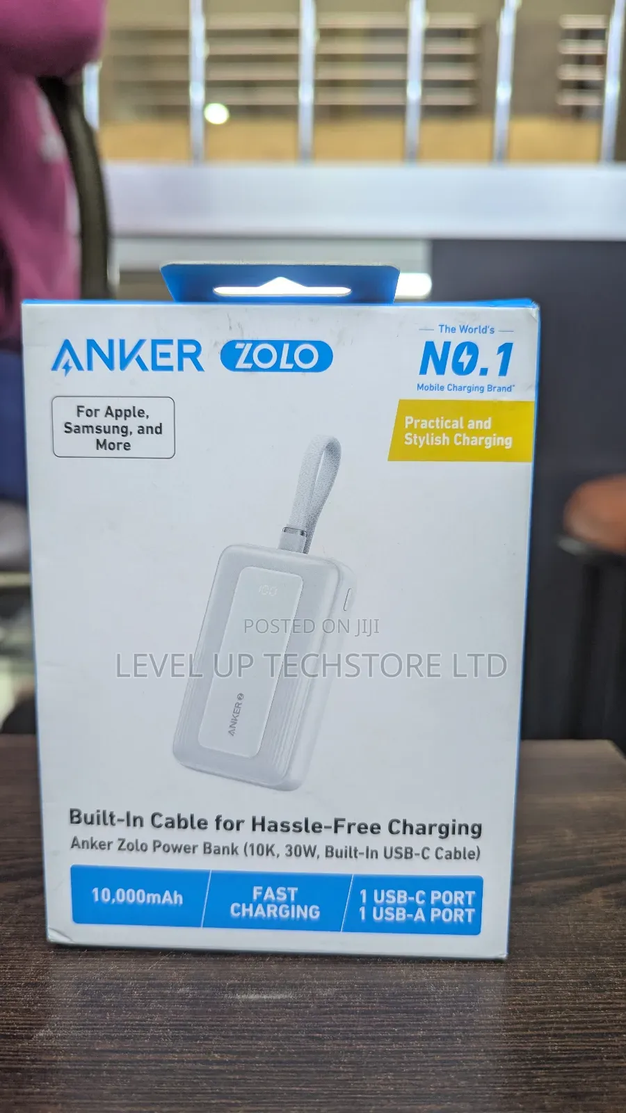 Anker Zolo 30w 10,000mah Power Bank With Built-in Usb-C Cable Black