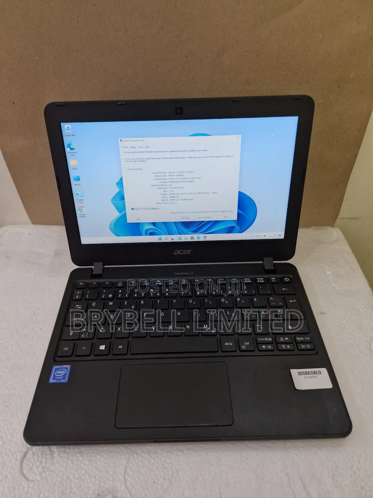 Laptop Acer TravelMate B 4GB Intel Celeron HDD 60GB