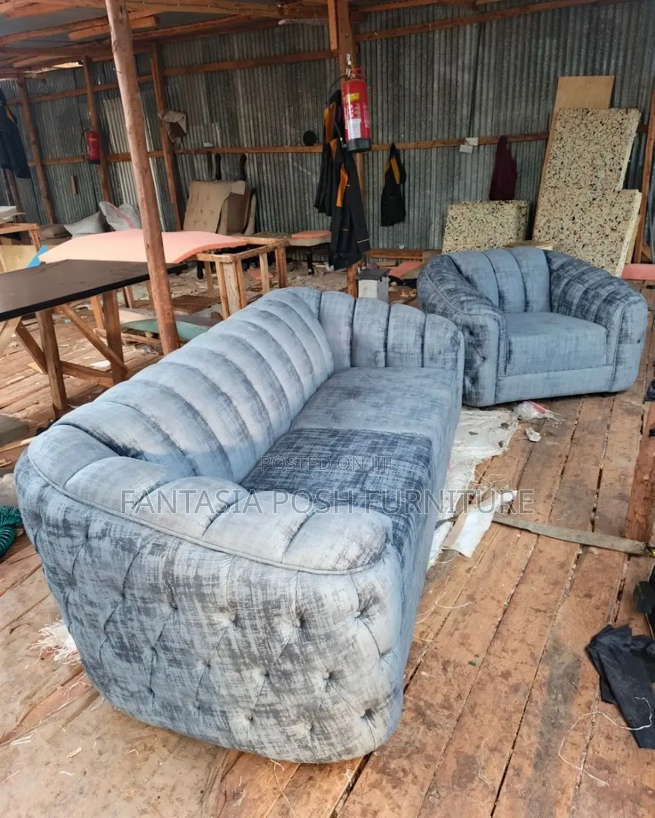 Blue Denim 3 Seater + 1 Single Piece Sofa Set