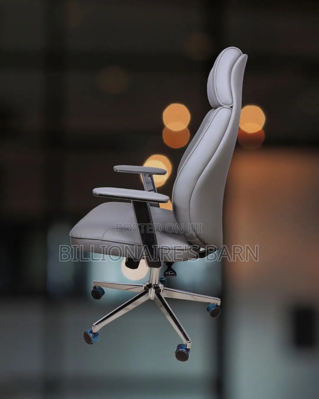 Quiet-Roll Grey Executive Leather Office Chair | Swivel Base