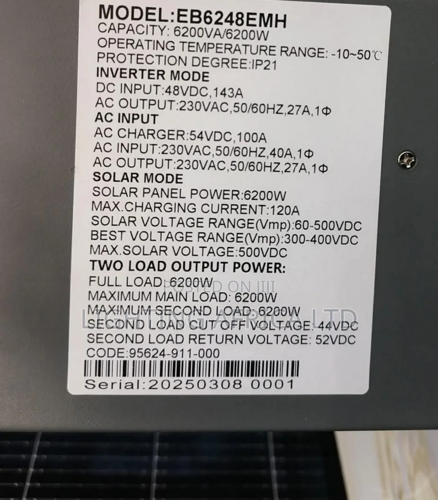 Ecosun 6.2 Kva - 48v Hybrid MPPT Inverter (500 Vdc)