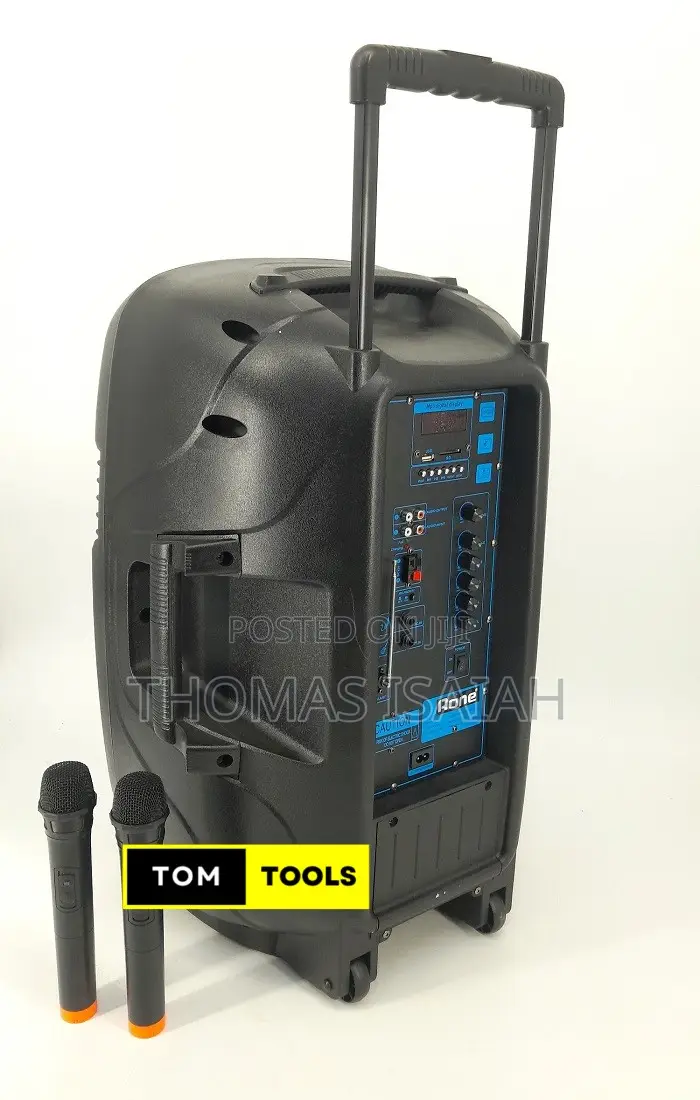 Aone 15′′ Rechargeable Portable Pa Speaker System With 2 Microphones