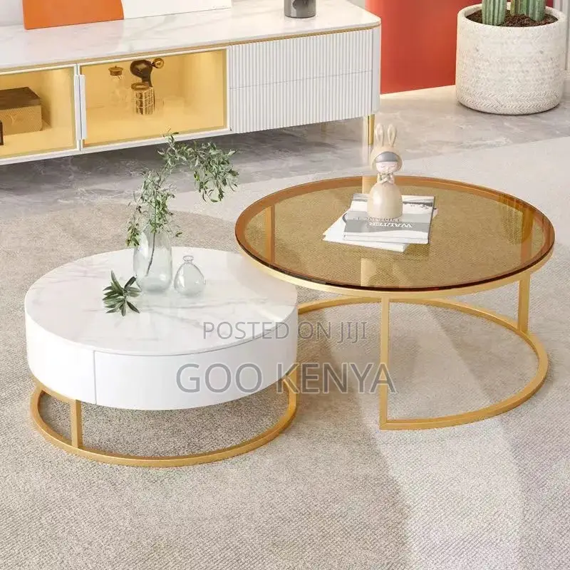 Coffee Table Set; Modern Glass Top Coffee Table Set and Storage Drawer