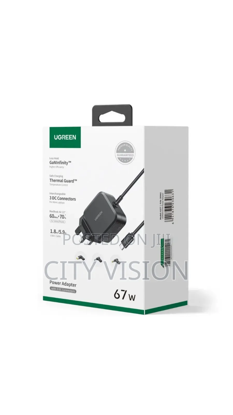 Ugreen Usb-C 67w Pd Gan Tech Power Adapter Uk+3dc Connectors