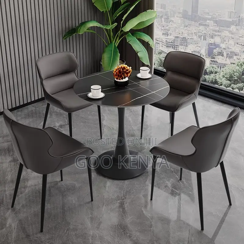 Dining Set; Round Marble White Table With 4 Chairs Dining Set