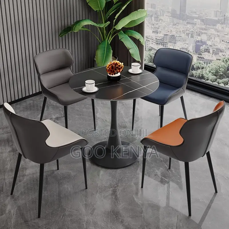 Dining Set; Round Marble White Table With 4 Chairs Dining Set