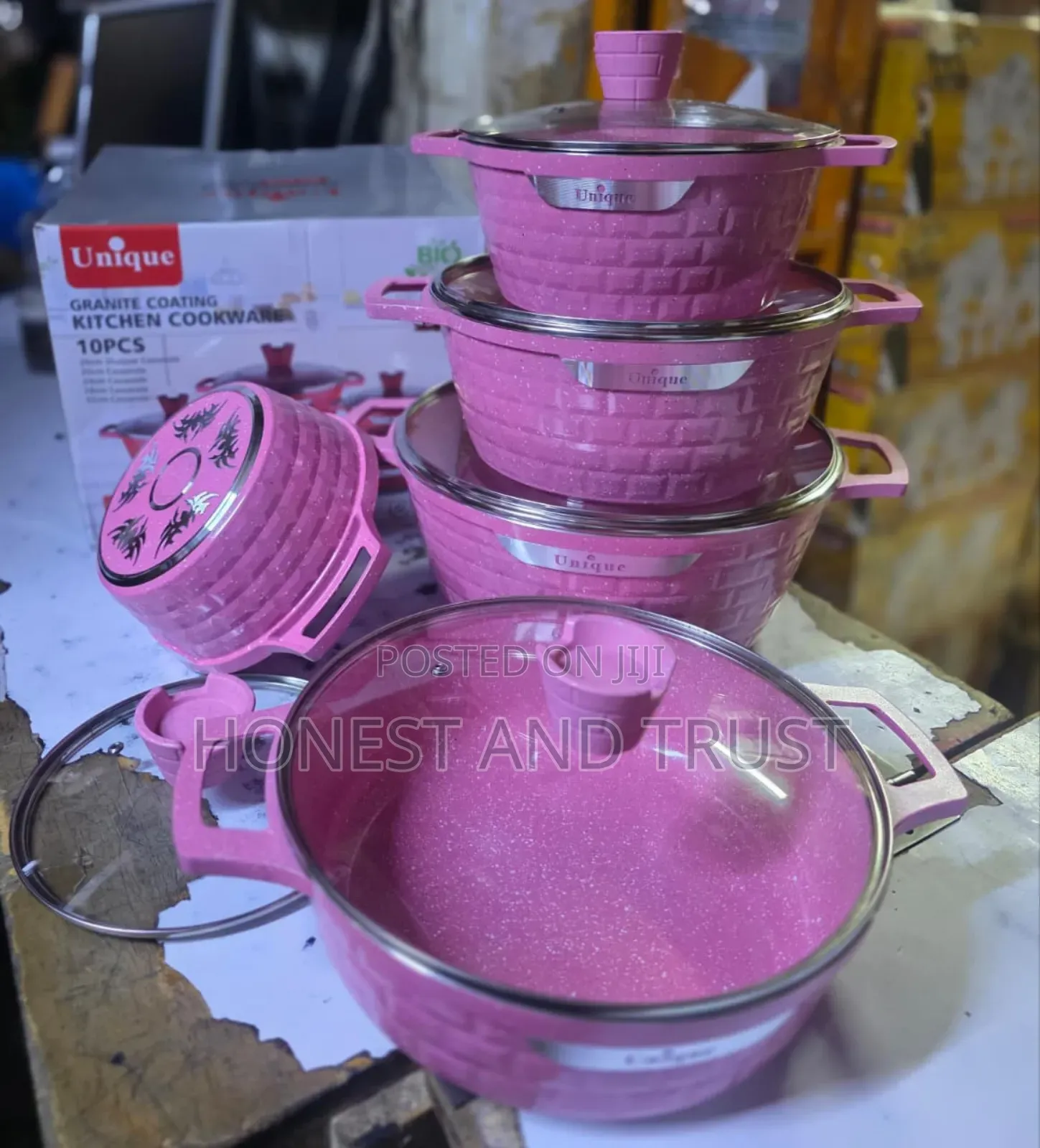 New Inn Unique 10 PCS Granite Cookware Set Pink