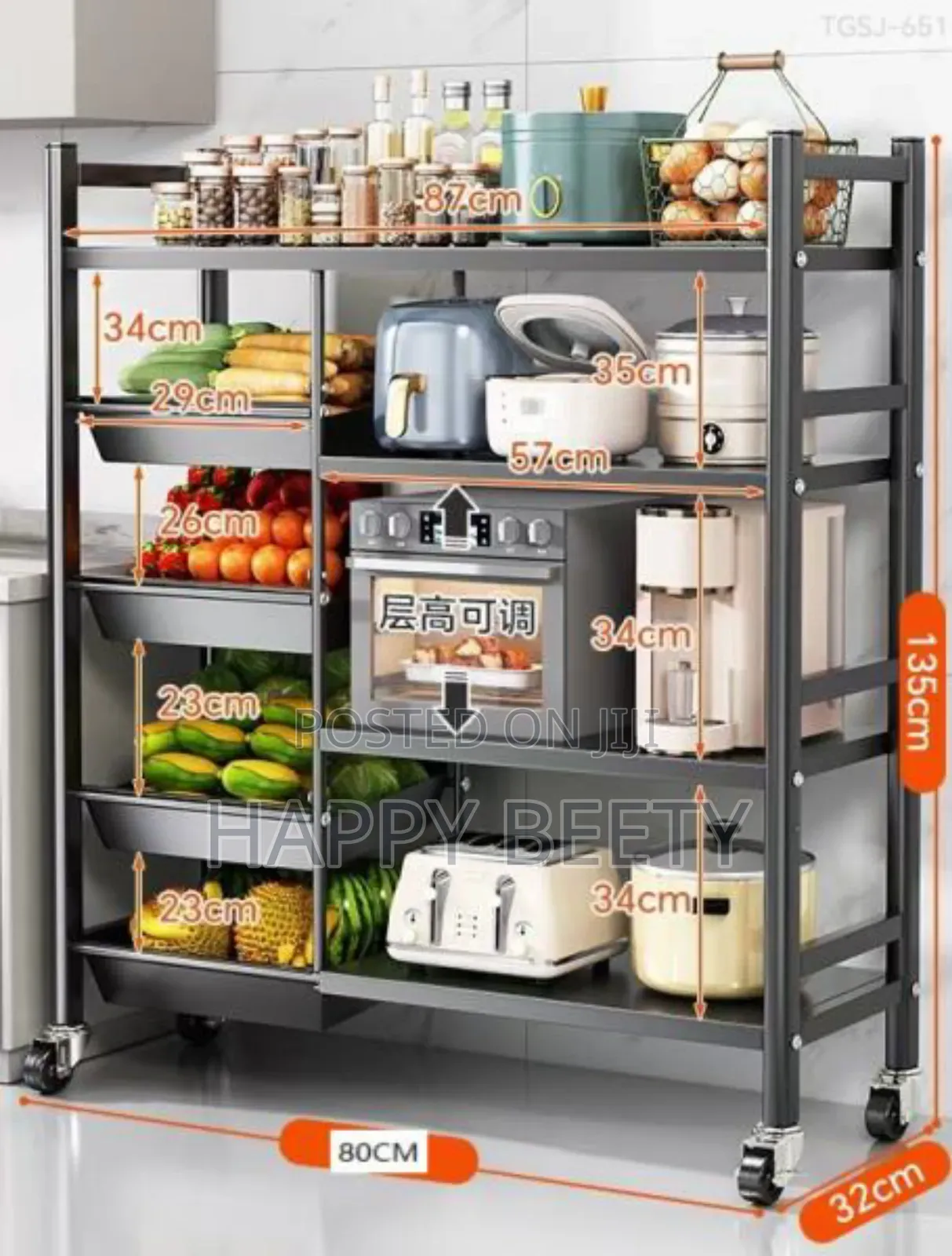 *Multifunctional Strong Metallic Kitchen Rack With Movable Wheels