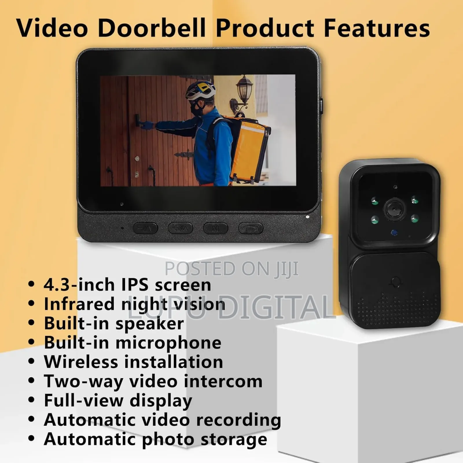 Doorbell Camera 1080p With 4.3” Ips Screen Night Vision