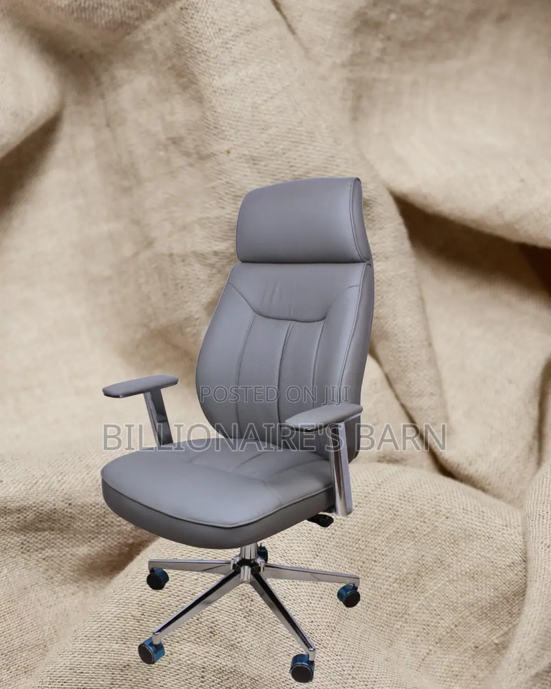 Grey Executive Leather Office Chair | Durable Adjustable Height