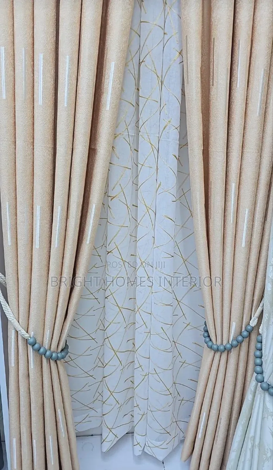 Beige Curtain Available With Silver Stripes,Good Looking Curtain