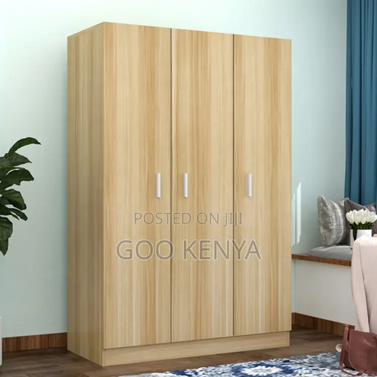 Home Wardrobe; 3-Door Wooden Home Clothes Wardrobe With Shelves.