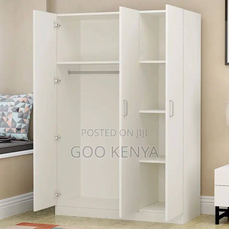 Home Wardrobe; 3-Door Wooden Home Clothes Wardrobe With Shelves.