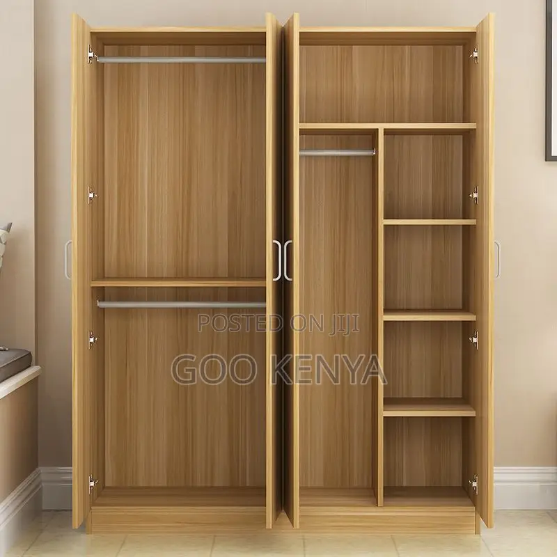 Home Wardrobe; 3-Door Wooden Home Clothes Wardrobe With Shelves.