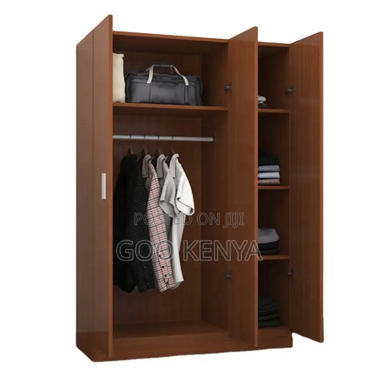 Home Wardrobe; 3-Door Wooden Home Clothes Wardrobe With Shelves.