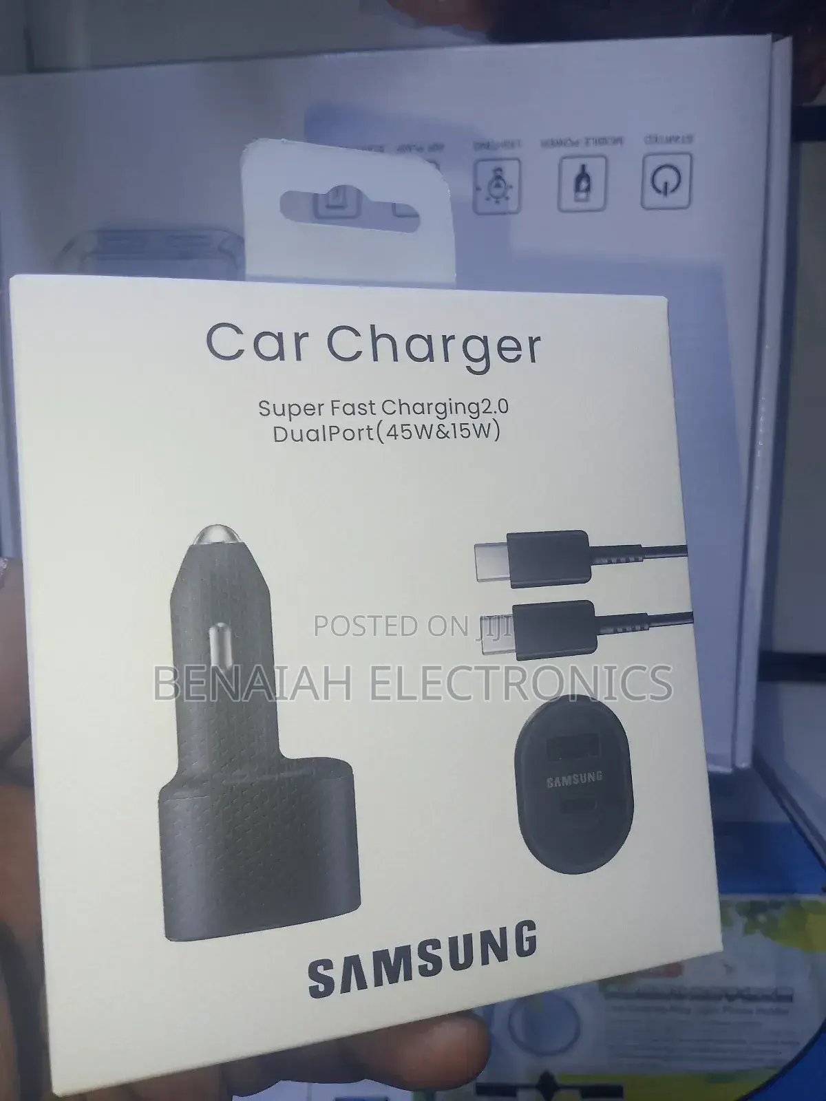 Samsung Phone Car Charger 45 Watts,C to C Cable, Color Black