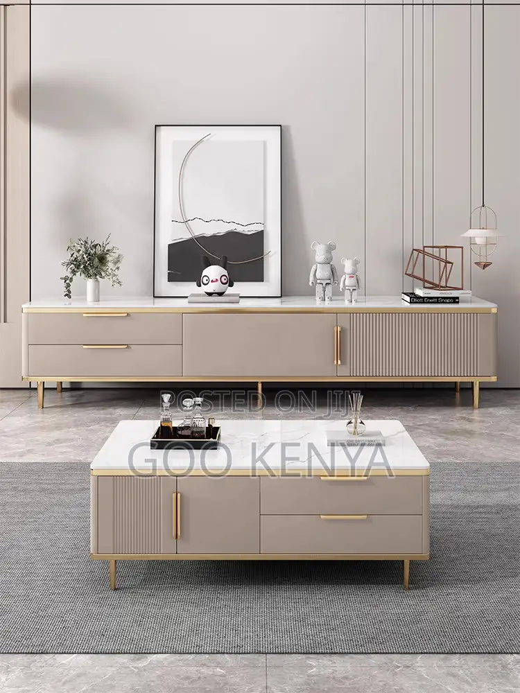 Coffee Table and Tv Stand; Marble Coffee Table and Tv Cabinet Set