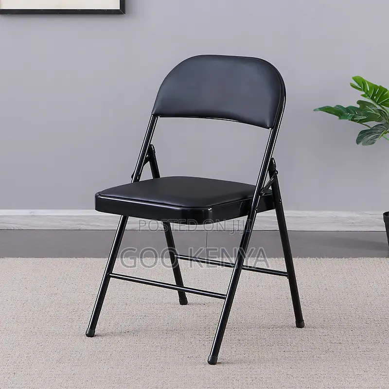 Office Chair; Black Leather Foldable Office Guest Chair