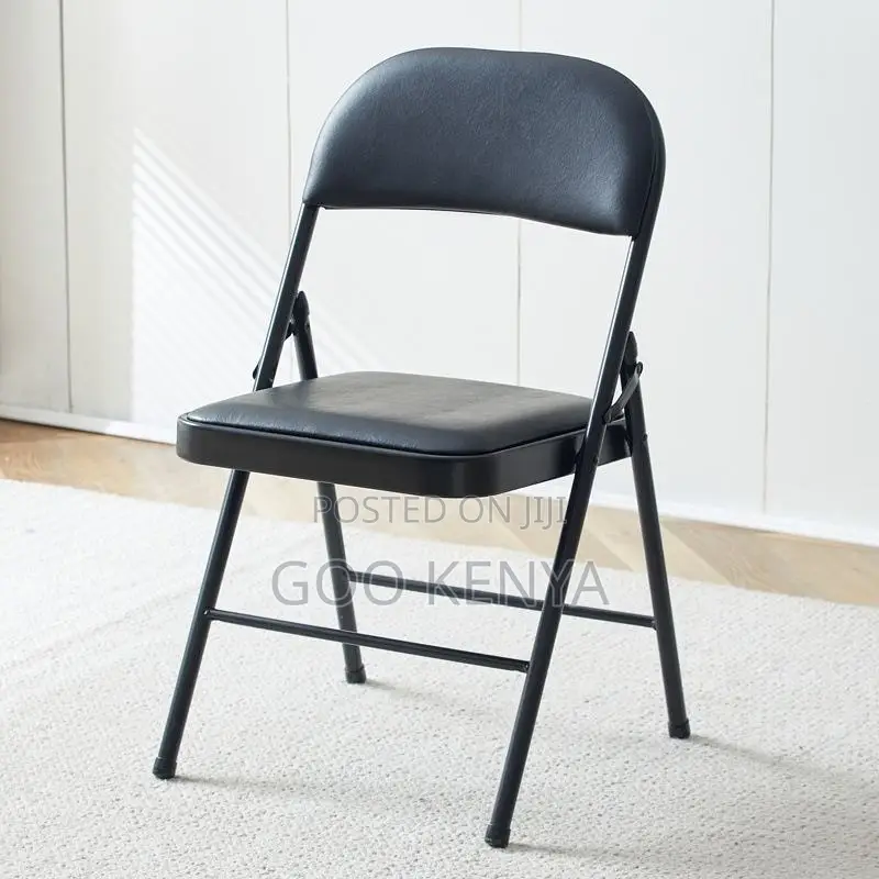 Office Chair; Black Leather Foldable Office Guest Chair