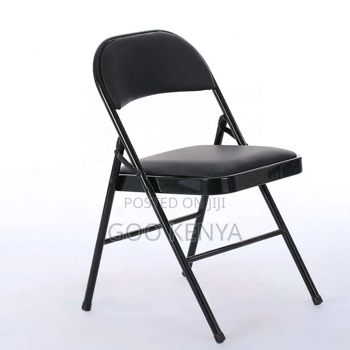 Office Chair; Black Leather Foldable Office Guest Chair
