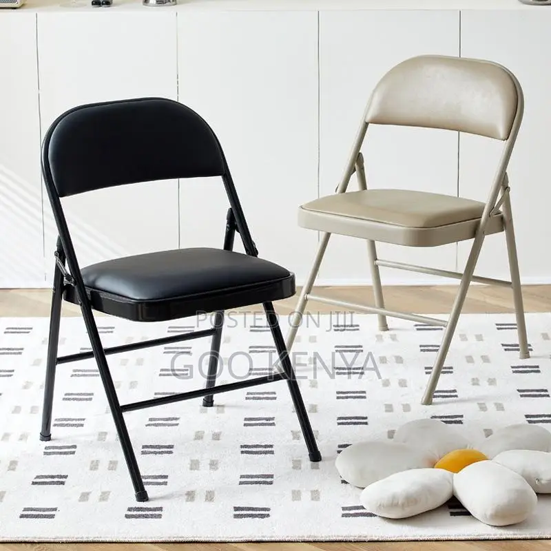 Office Chair; Black Leather Foldable Office Guest Chair