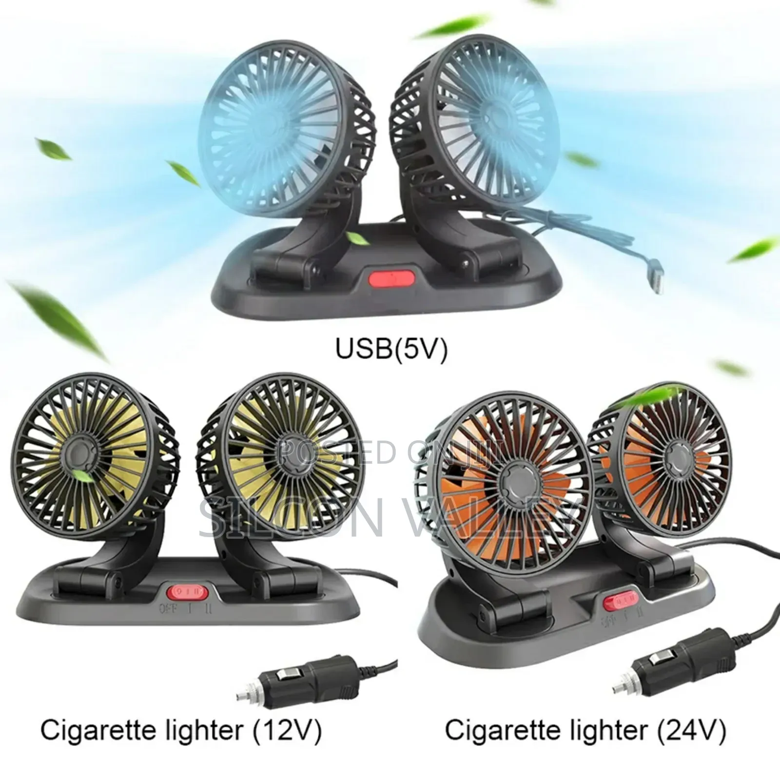 Dual Head Car Fan 360° Rotation Car Auto Air Cooling Fan 12v