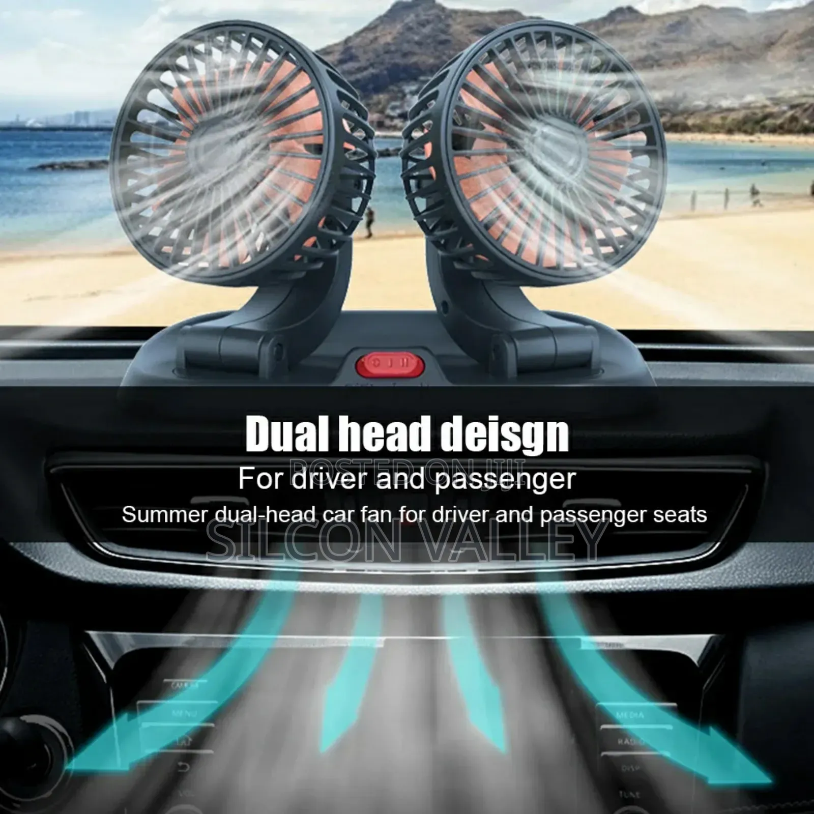 Dual Head Car Fan 360° Rotation Car Auto Air Cooling Fan 12v