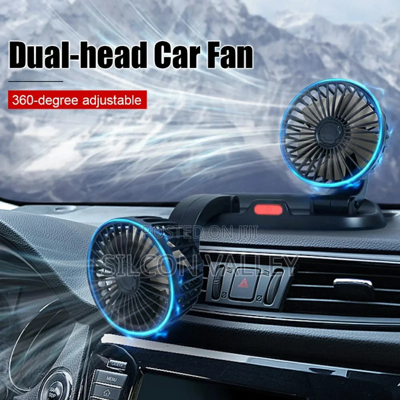 Dual Head Car Fan 360° Rotation Car Auto Air Cooling Fan 12v