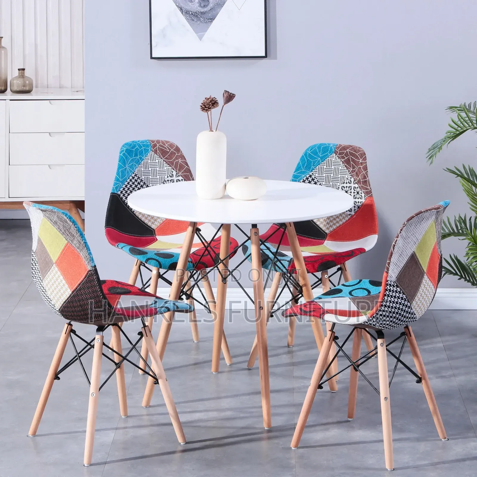 Eames Patchwork Dining Plastic Wooden Legs Chair's