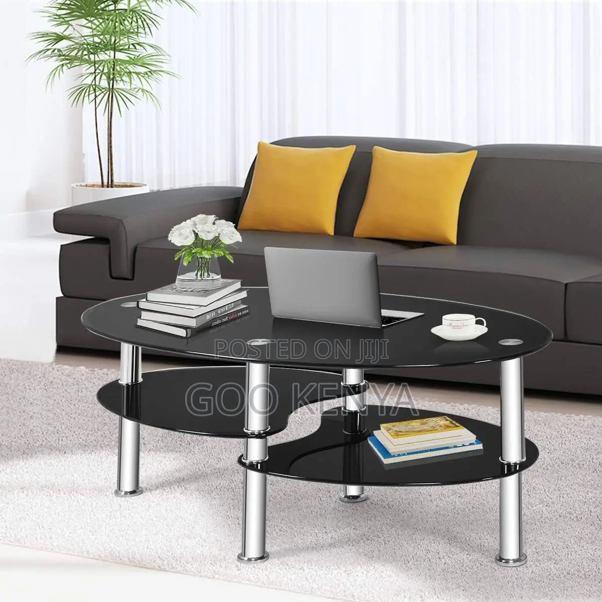 Home Coffee Table; Oval Living Room Side Glass Tea Table