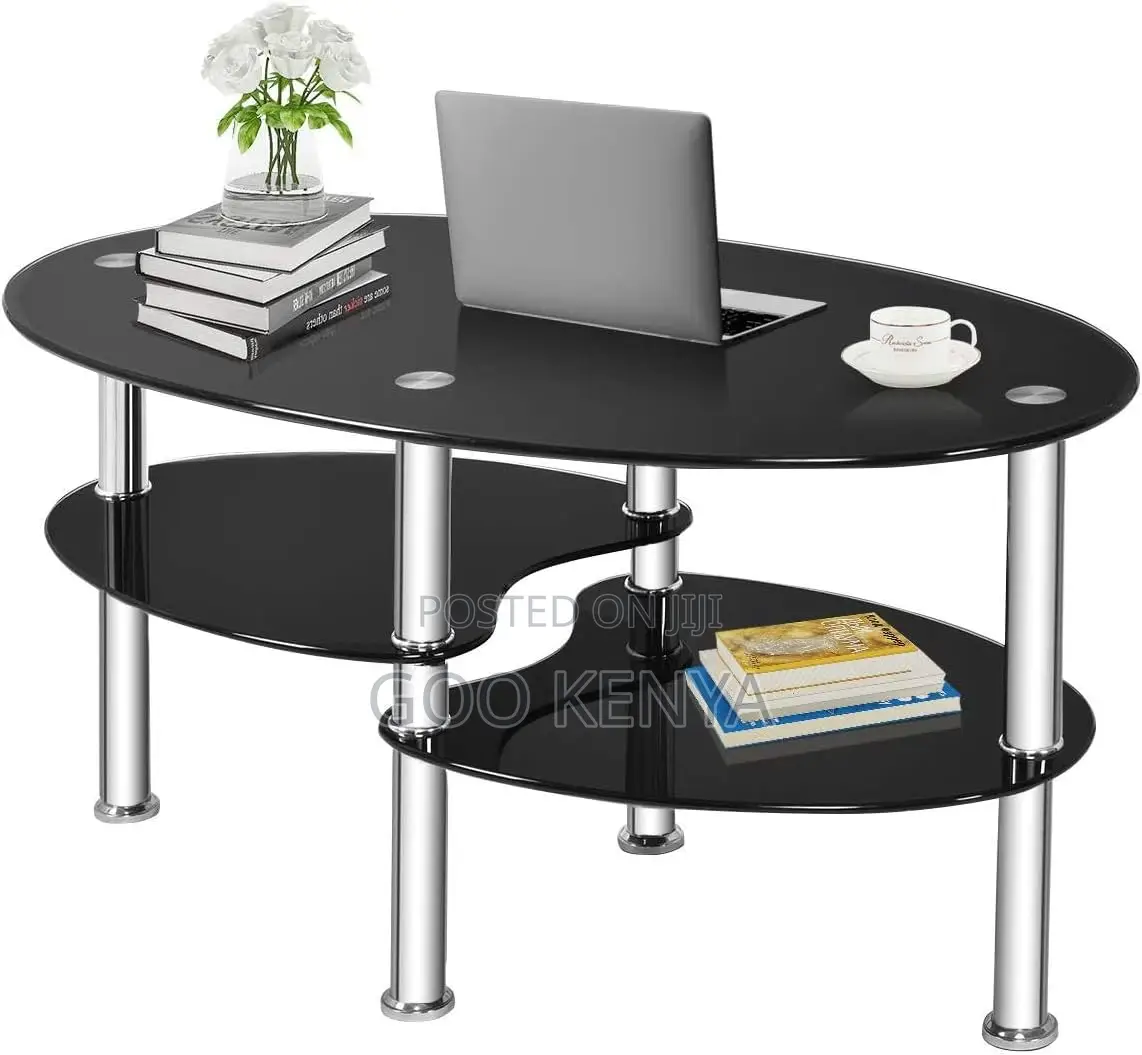 Home Coffee Table; Oval Living Room Side Glass Tea Table
