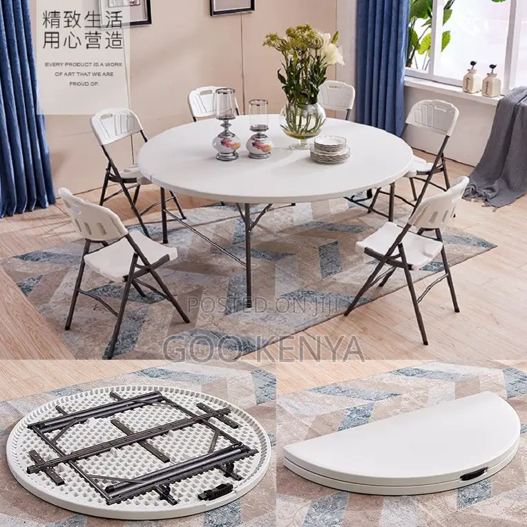 Outdoor Table; White Round Patio Dining Table for Outdoor Use