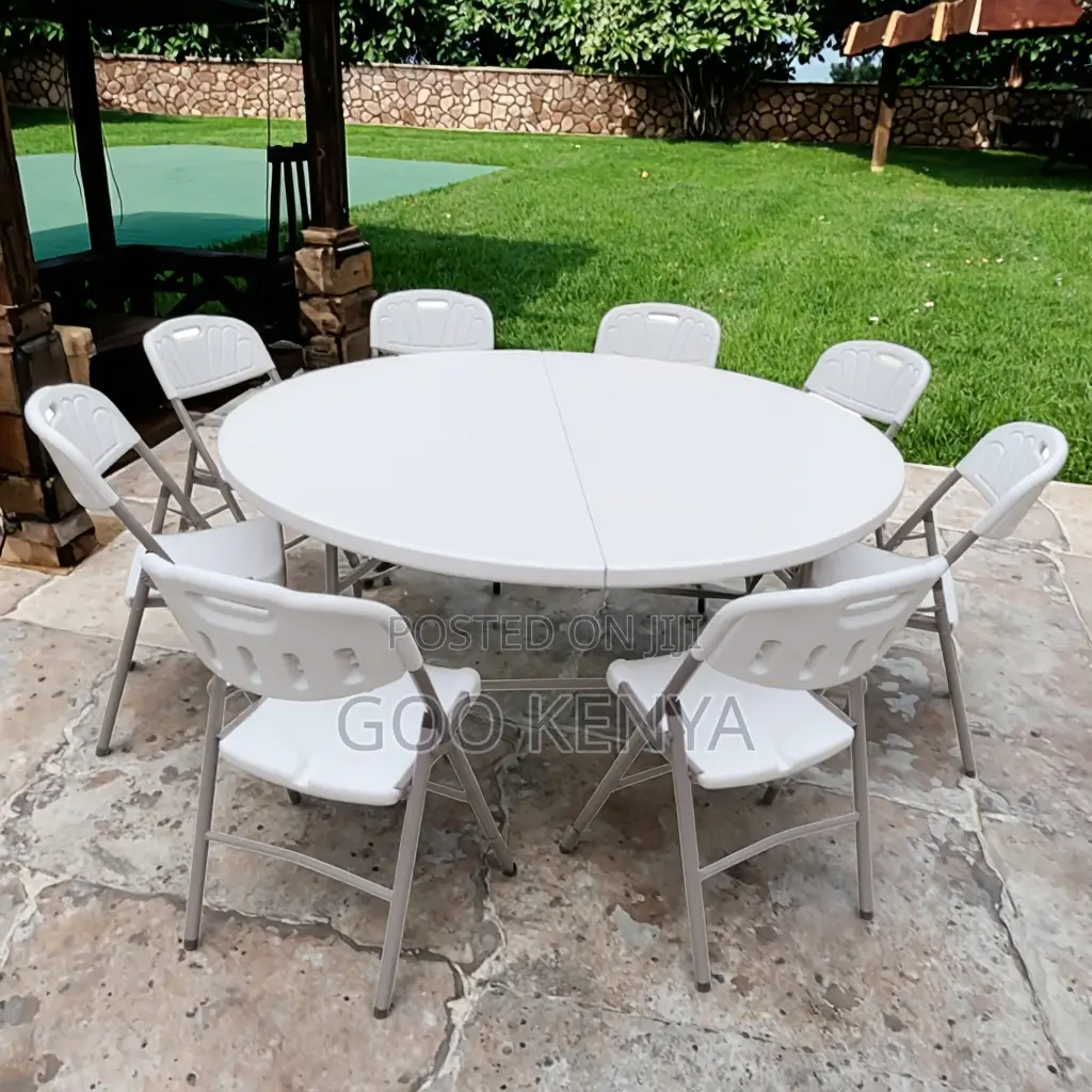 Outdoor Table; White Round Patio Dining Table for Outdoor Use
