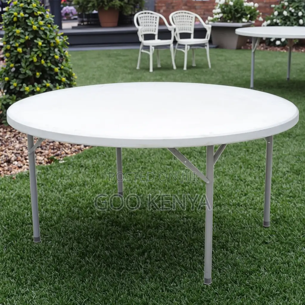 Outdoor Table; White Round Patio Dining Table for Outdoor Use