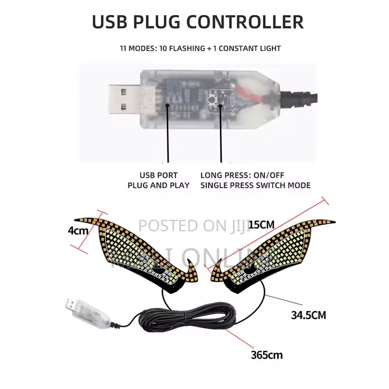 Demon Eyes Car Lights Usb Led Display 11 Modes Warning Lighting