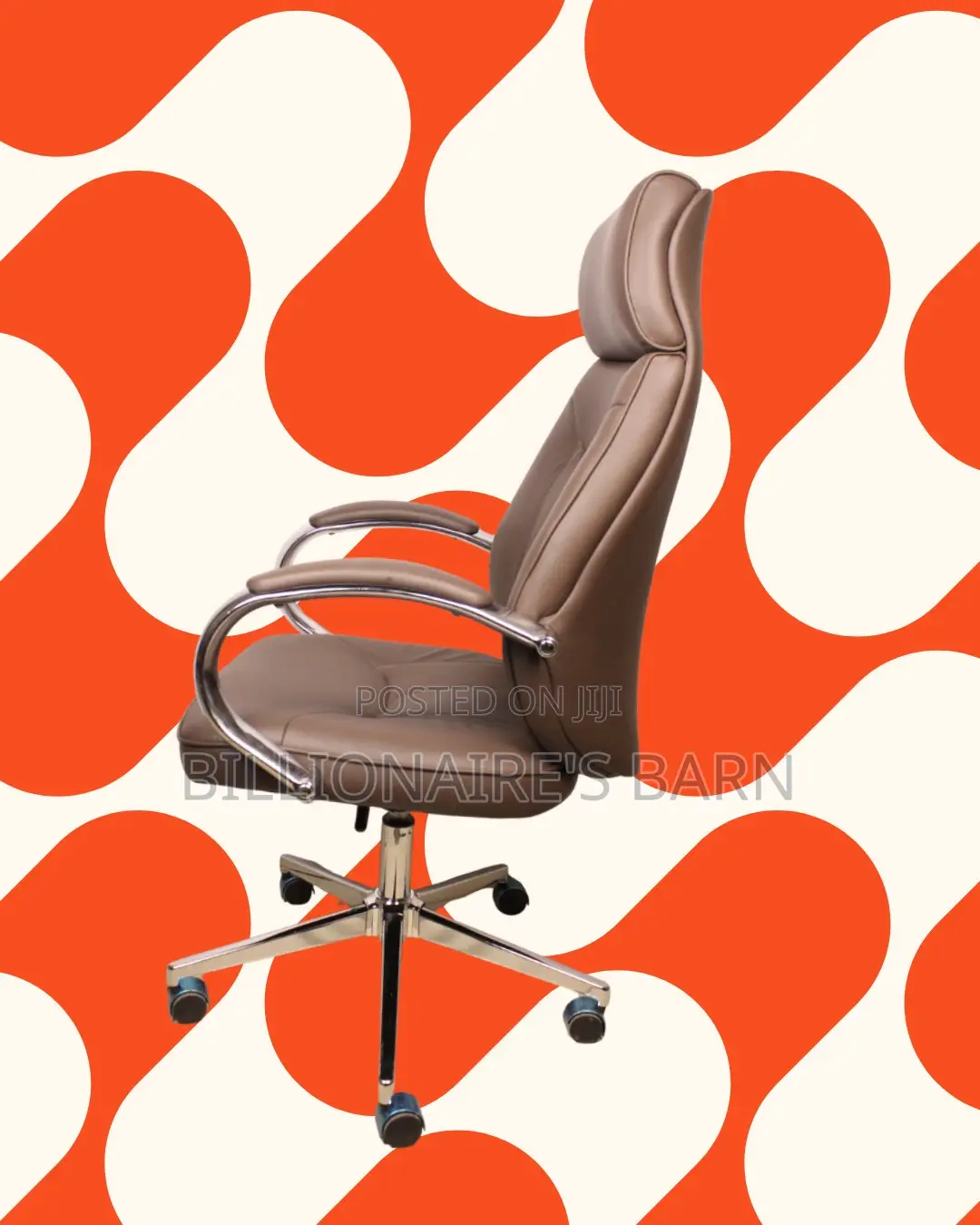 Minimal Brown Executive Leather Office Chair | Padded Armrests