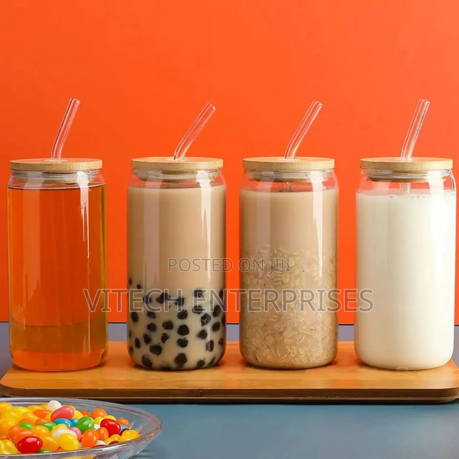 500ml Glass Cup With Lid and Straw T
