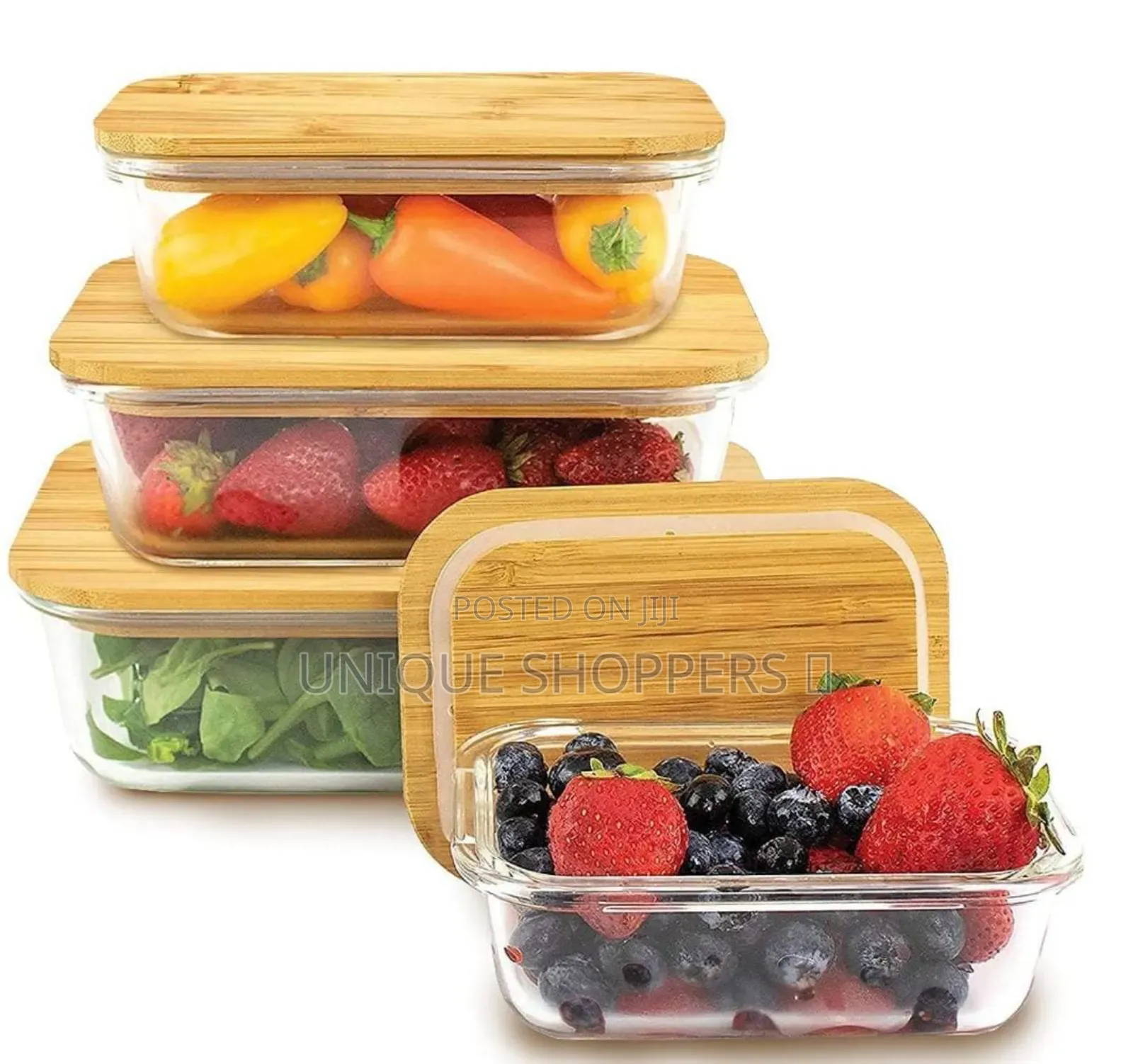 4in1 Lock Glass Food Storage Containers With Air Tight Bamboo Lids