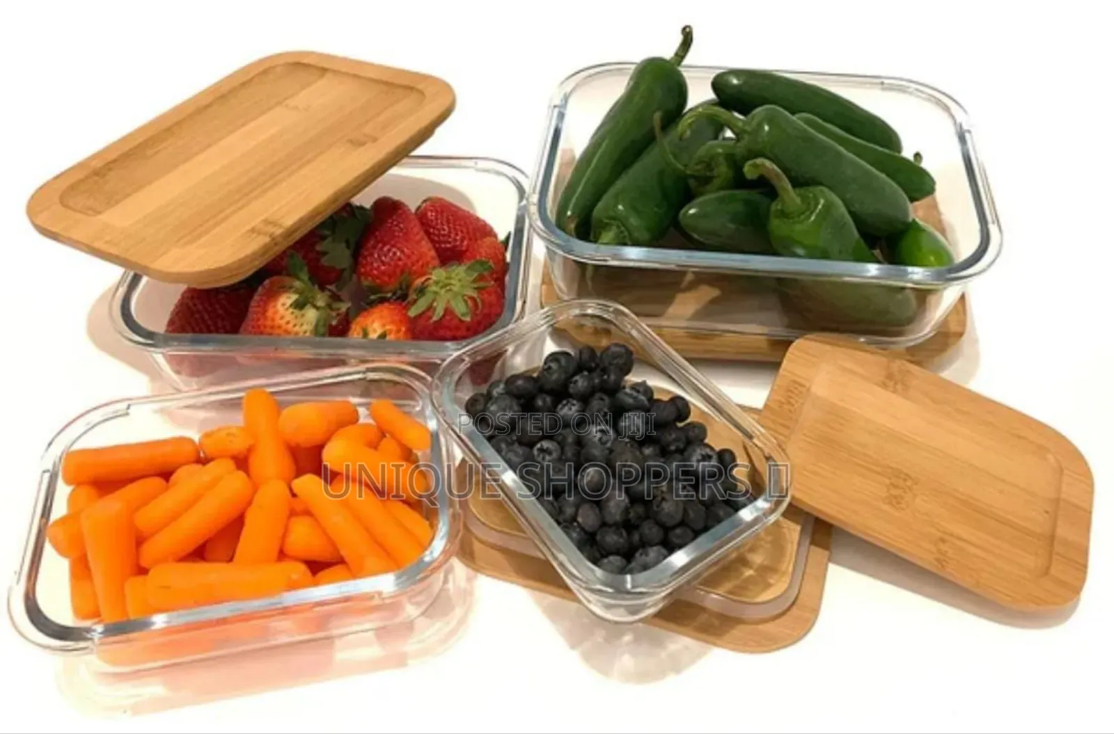 4in1 Lock Glass Food Storage Containers With Air Tight Bamboo Lids