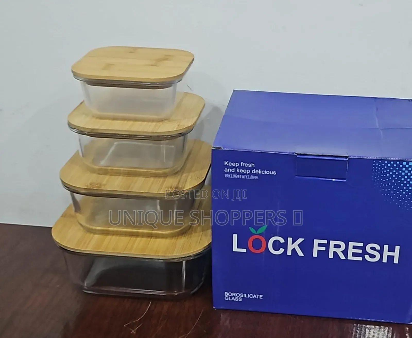 4in1 Lock Glass Food Storage Containers With Air Tight Bamboo Lids