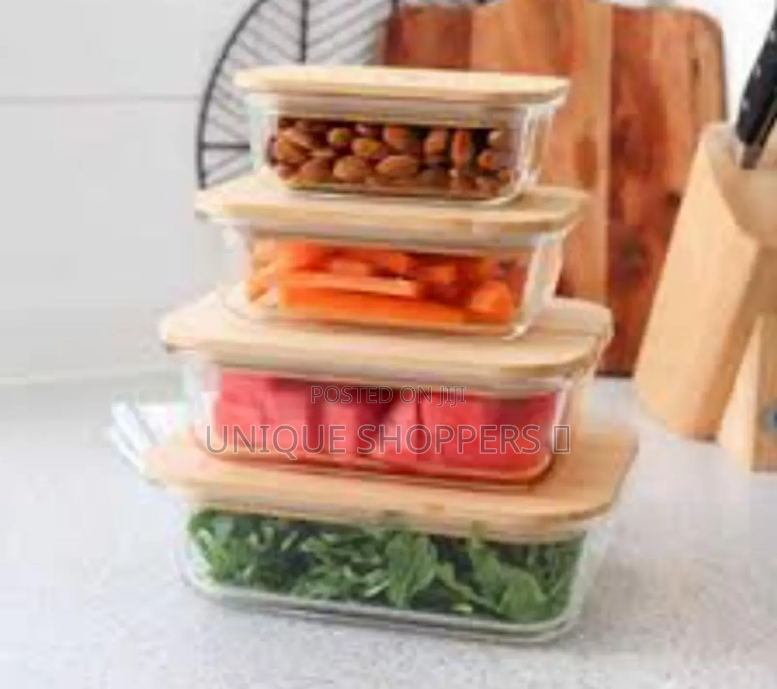 4in1 Lock Glass Food Storage Containers With Air Tight Bamboo Lids