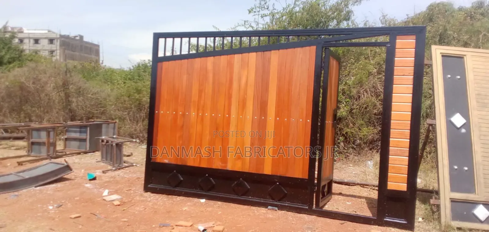 Modern Sliding Wooden-Finish Steel Gate